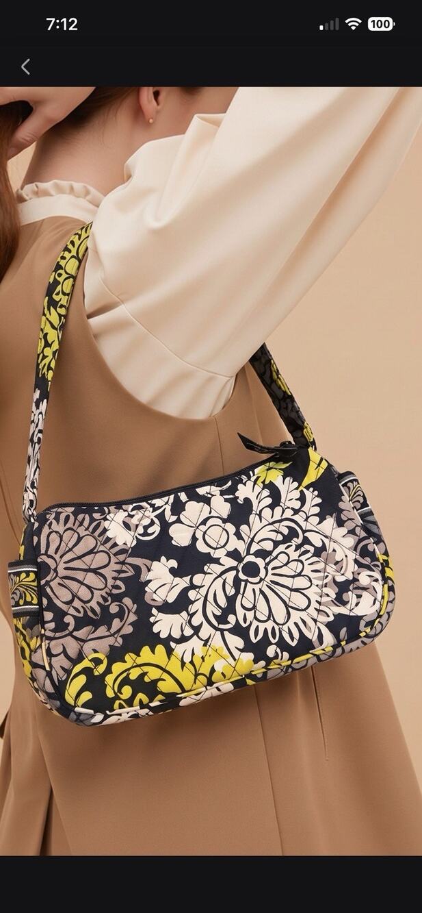 Vera Bradley Baroque Small Handbag Black, Gray, Yellow & White Strap